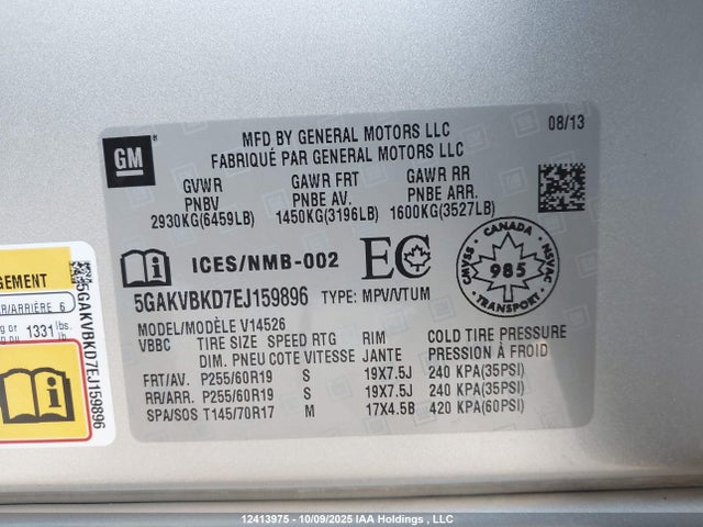 Buick llt 2014 5GAKVBKD7EJ159896 Image 9