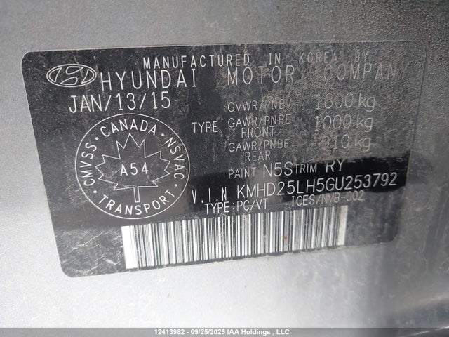 KMHD25LH5GU253792 Hyundai dohc gdi nu