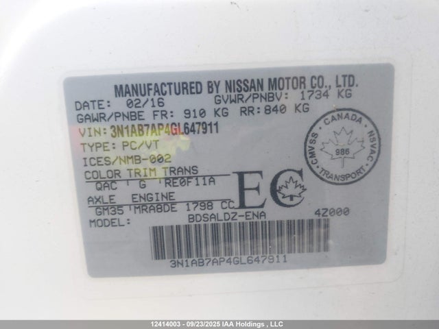 Nissan 2016 2016 3N1AB7AP4GL647911 Image 9