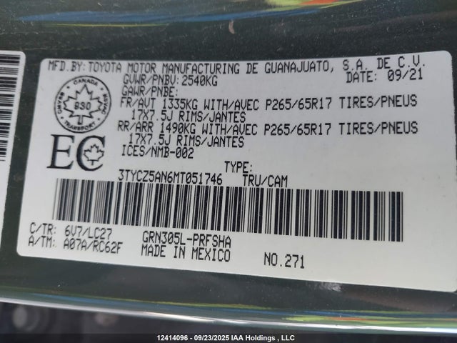 Toyota 2gr-fks 2021 3TYCZ5AN6MT051746 Image 19