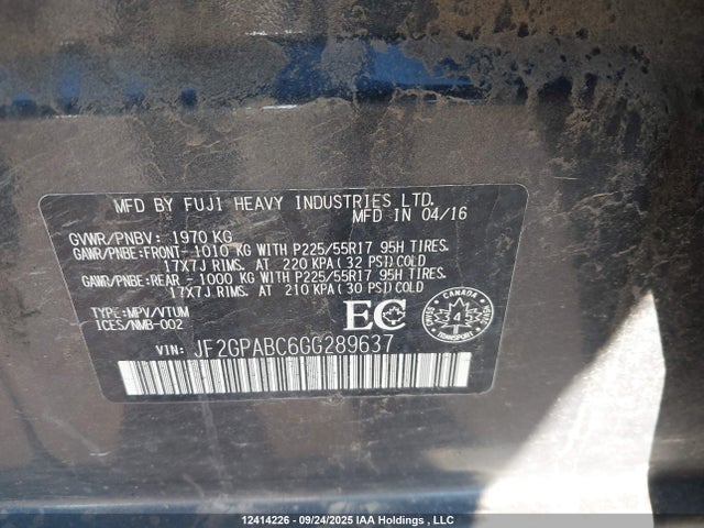 JF2GPABC6GG289637 Subaru naturally aspirated