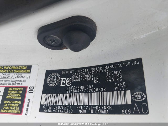 2T1BURHE7JC098338 Toyota 2zr-fe