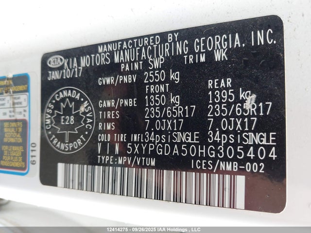 5XYPGDA50HG305404 KIA 2017