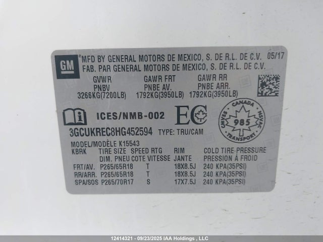 3GCUKREC8HG452594 Chevrolet l83 - sidi: spark ignited direct injection, vvt: variable valve timing, afm, e85 max, alum