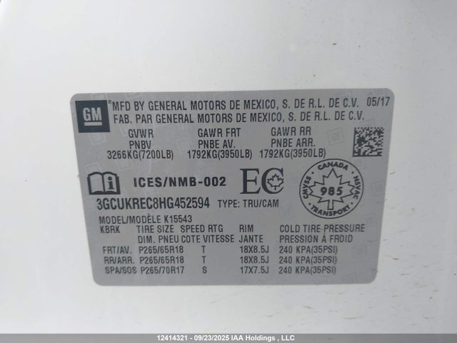 3GCUKREC8HG452594 Chevrolet l83 - sidi: spark ignited direct injection, vvt: variable valve timing, afm, e85 max, alum