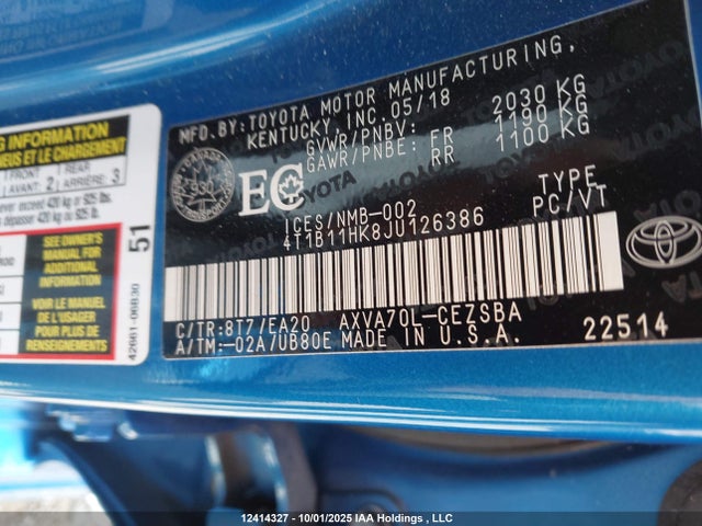 4T1B11HK8JU126386 Toyota a25a-fks