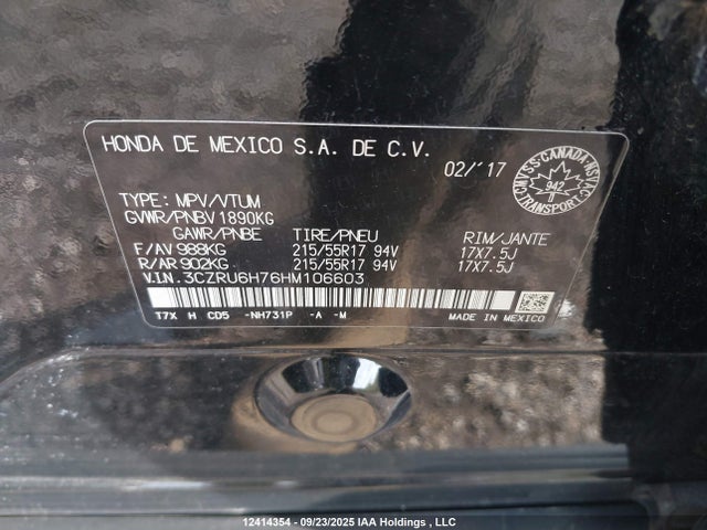 3CZRU6H76HM106603 Honda r18z9