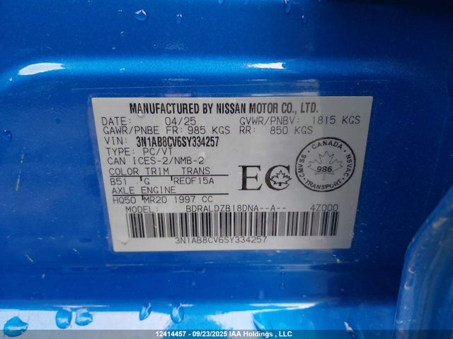 3N1AB8CV6SY334257 Nissan Sentra