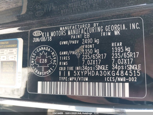 KIA gdi theta-ii 2019 5XYPHDA30KG484515 Image 18