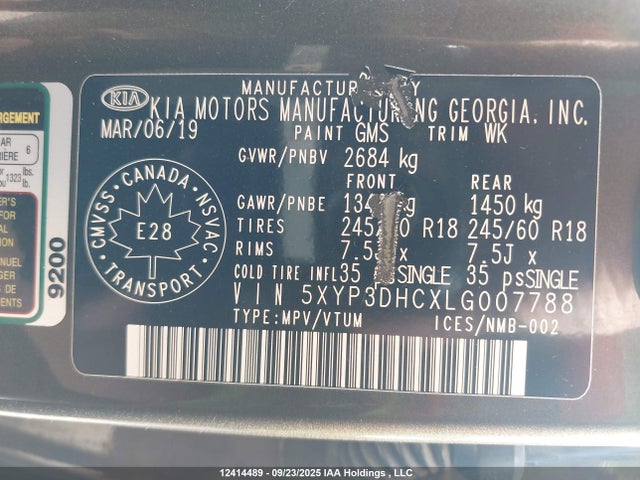 5XYP3DHCXLG007788 KIA gdi lambda-ii