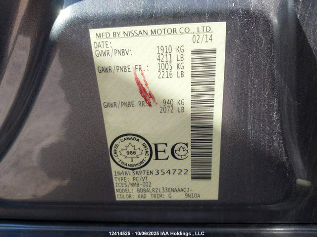 Nissan Altima 2014 1N4AL3AP7EN354722 Image 9