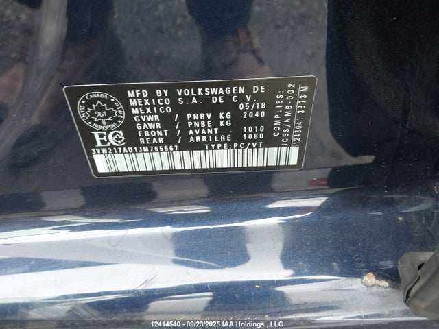 3VW217AU1JM765567 Volkswagen 2018