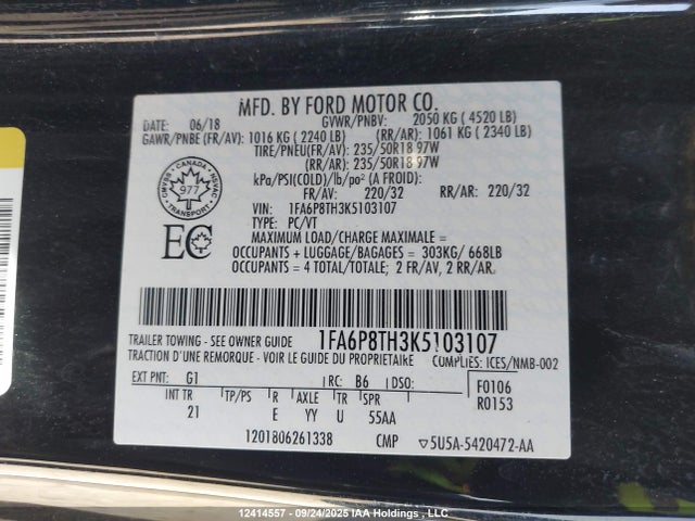 Ford 4v 2019 1FA6P8TH3K5103107 Image 9