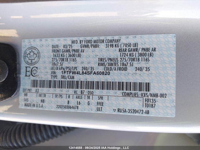 1FTFW4L84SFA60820 Ford F150