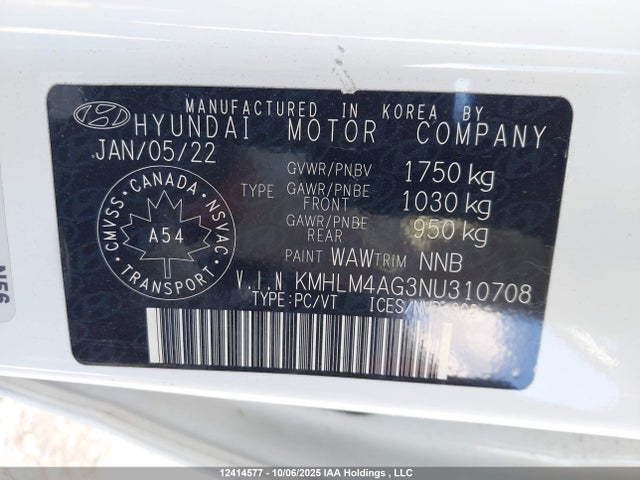 Hyundai mpi nu pe 2022 KMHLM4AG3NU310708 Image 9