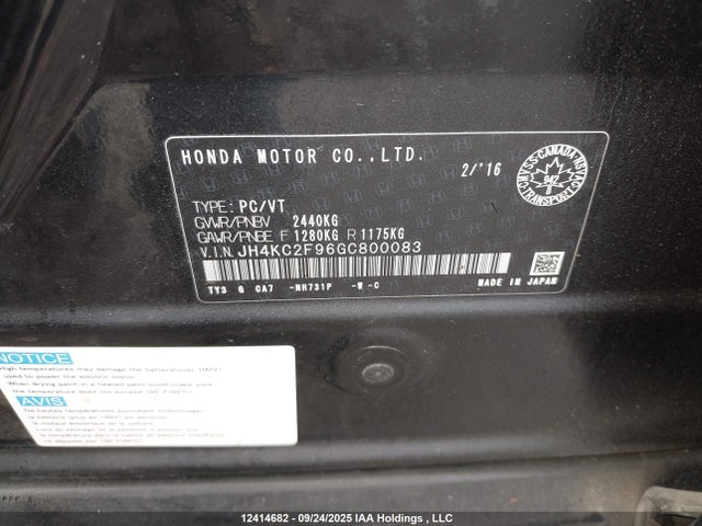 Acura jnb1 2016 JH4KC2F96GC800083 Image 9