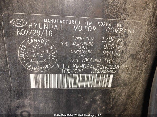 KMHD84LF2HU338758 Hyundai 2017