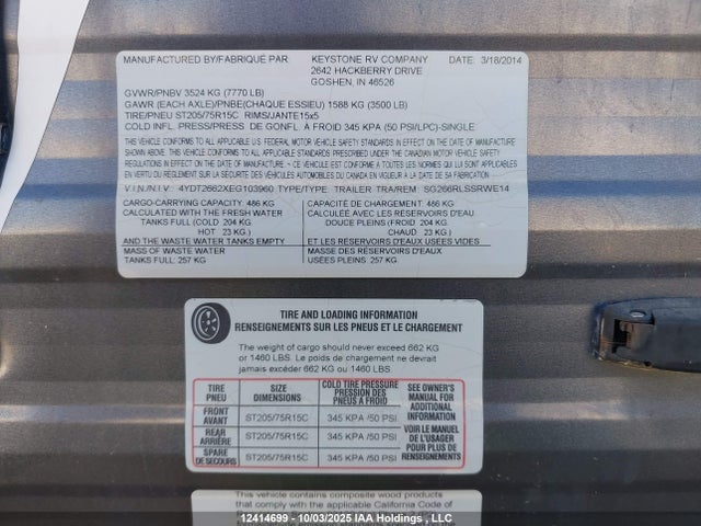 4YDT2662XEG103960 Keystone Springdale