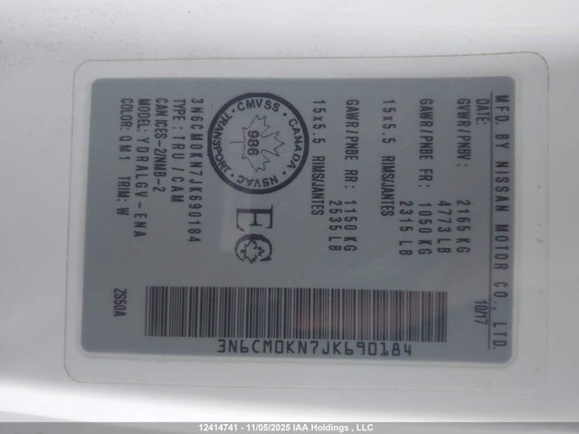 3N6CM0KN7JK690184 Nissan Nv200 S/sv