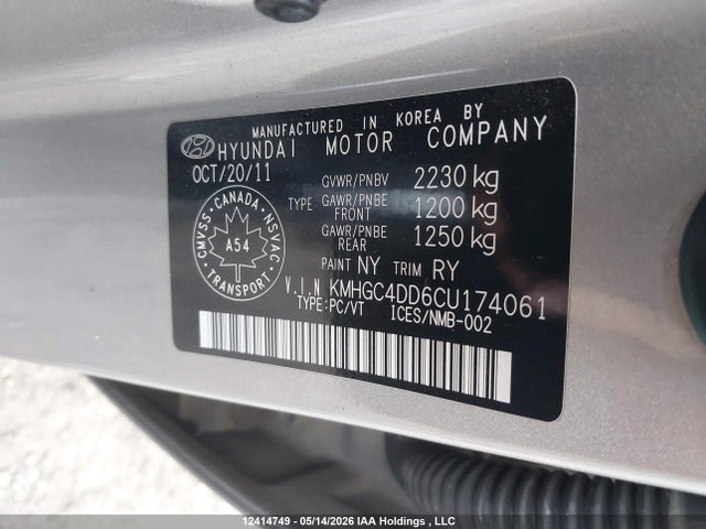 Продаж на аукціоні авто 2012 Hyundai Genesis 3.8 Premium, vin: KMHGC4DD6CU174061, номер лоту: 12414749