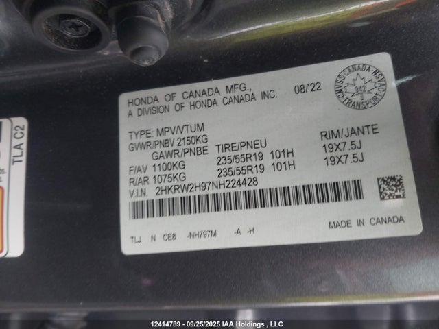 2HKRW2H97NH224428 Honda l15be