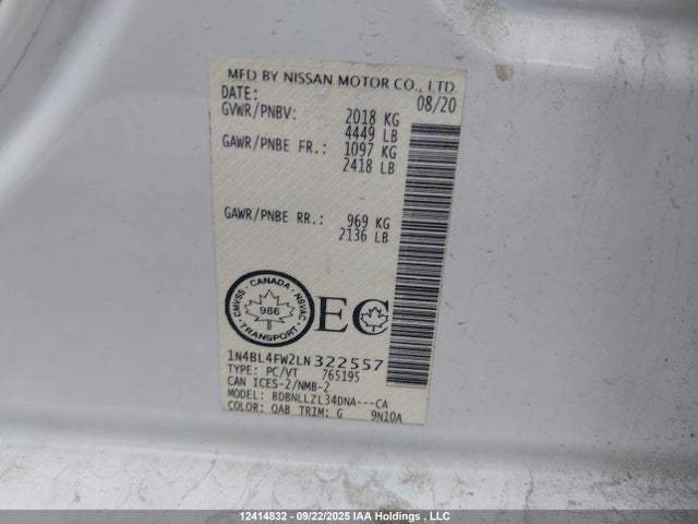 Nissan 2020 2020 1N4BL4FW2LN322557 Image 9