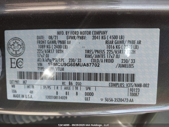 Ford dragon di tc 2021 1FMCU9G60MUA87702 Image 19