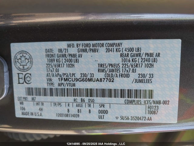 Ford dragon di tc 2021 1FMCU9G60MUA87702 Image 9