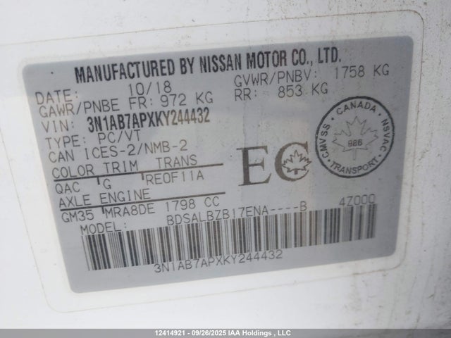 3N1AB7APXKY244432 Nissan 2019