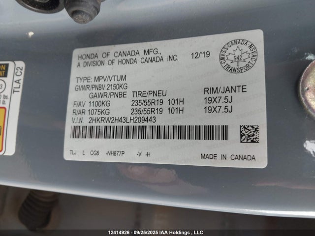 2HKRW2H43LH209443 Honda l15be