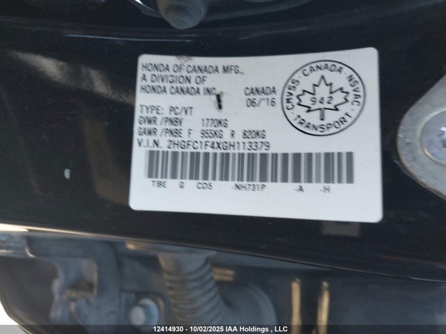 Honda l15b7 2016 2HGFC1F4XGH113379 Image 9
