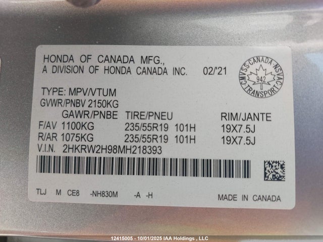 2HKRW2H98MH218393 Honda CR-V