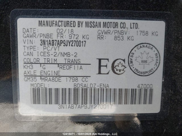 3N1AB7AP9JY270017 Nissan Sentra