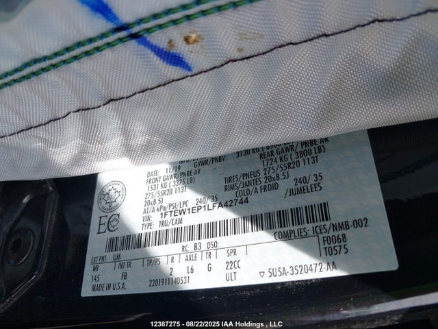 Ford 2.7l-4v 2020 1FTEW1EP1LFA42744 Image 9
