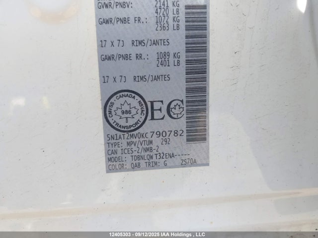 5N1AT2MV0KC790782 Nissan Rogue