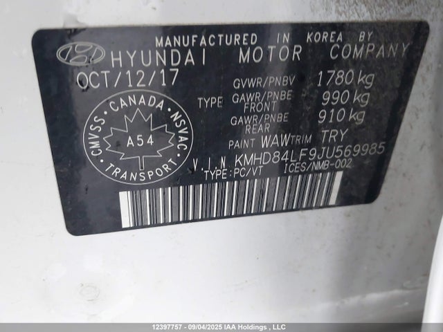 KMHD84LF9JU569985 Hyundai mpi nu