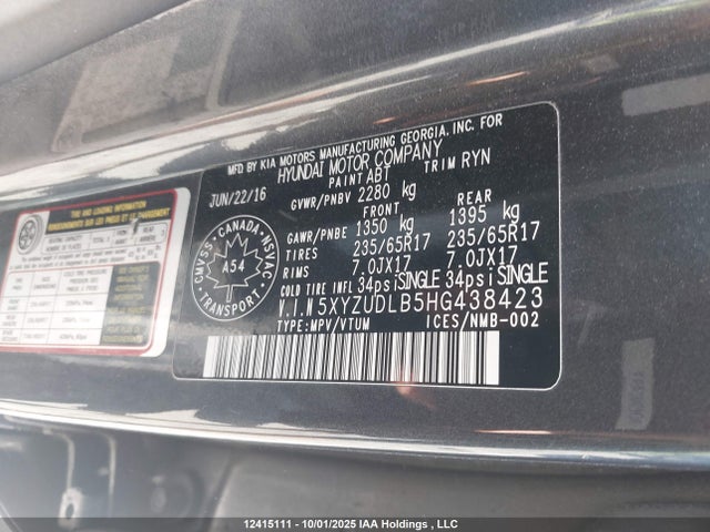 5XYZUDLB5HG438423 Hyundai gdi theta ii
