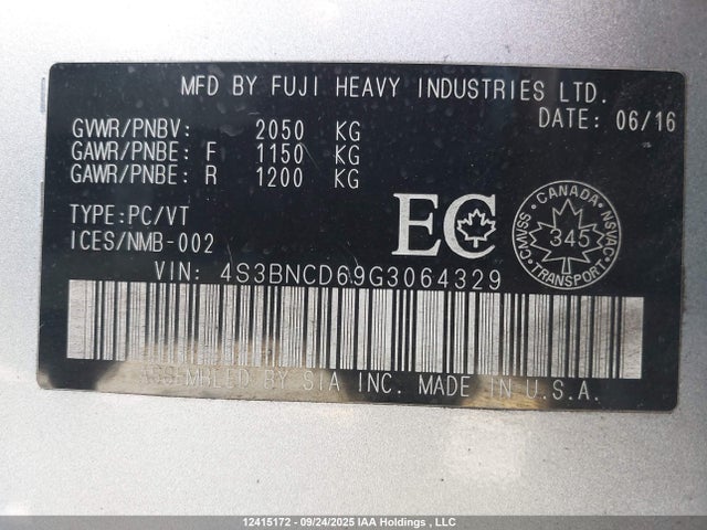Subaru 2.5l c0 2016 4S3BNCD69G3064329 Image 9