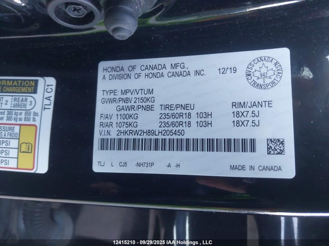 2HKRW2H89LH205450 Honda l15be