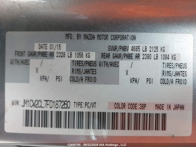 Mazda l5x 2015 JM1CW2CL7F0187260 Image 9