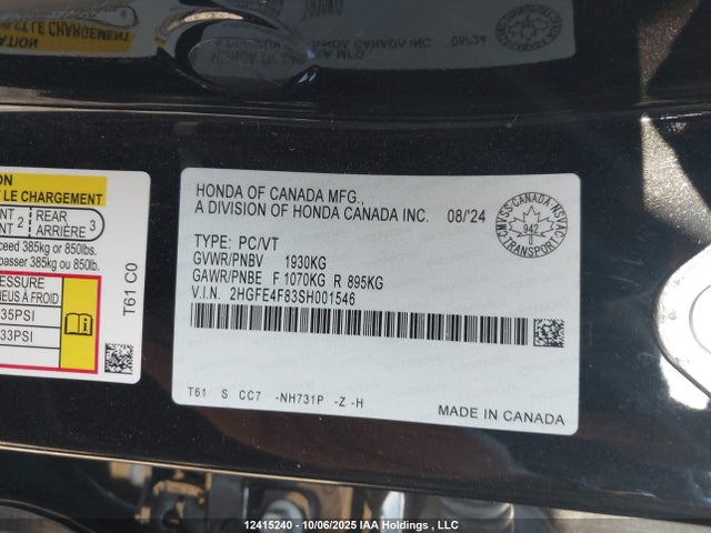 Honda lfc3 2025 2HGFE4F83SH001546 Image 9