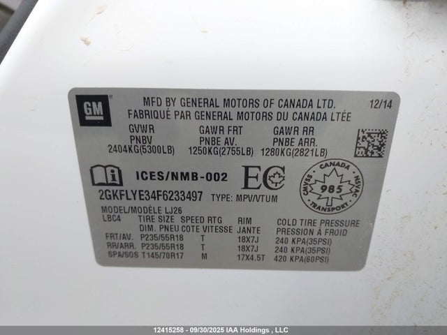 2GKFLYE34F6233497 GMC lfx - sidi, vvt, e85 max, alum