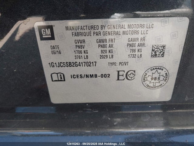 1G1JC5SB2G4170217 Chevrolet luv - vvt, alum, e85 max
