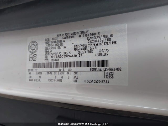 Ford 3.5l v6 cyclone 2023 1FTBR2C89PKA20127 Image 9