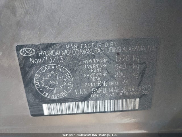 Продаж на аукціоні авто 2013 Hyundai Elantra Gls/limited, vin: 5NPDH4AE3DH449810, номер лоту: 12415297