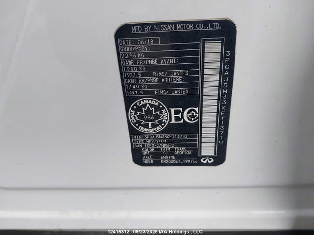 3PCAJ5M33KF113710 Infiniti 2019
