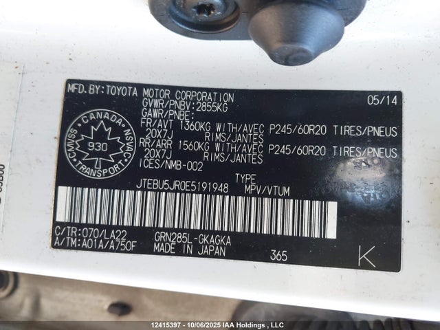 Toyota 1gr-fe 2014 JTEBU5JR0E5191948 Image 9