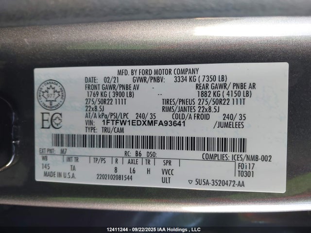 Ford hev 2021 1FTFW1EDXMFA93641 Image 19