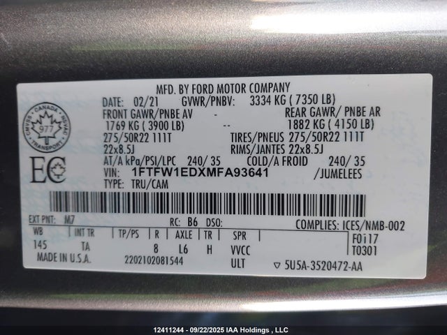 Ford hev 2021 1FTFW1EDXMFA93641 Image 9