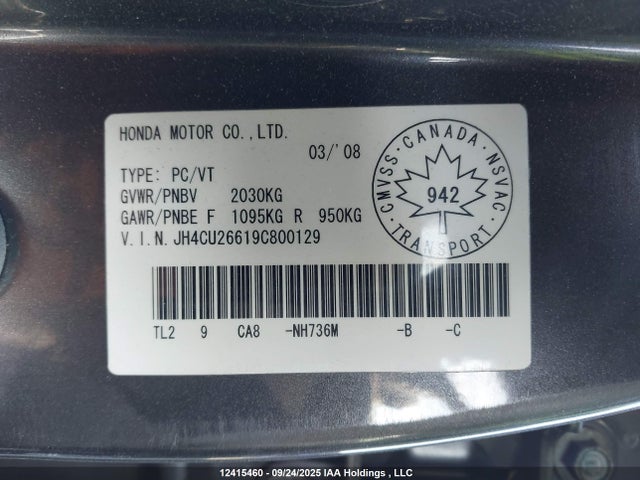Продажа на аукционе авто 2009 Acura Tsx Premium/technology Package, vin: JH4CU26619C800129, номер лота: 12415460